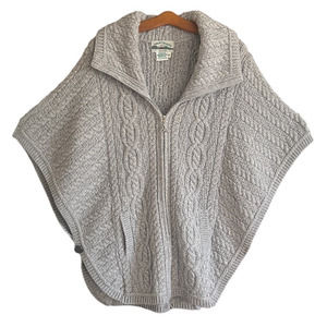 Aran Crafts 100% Merino Wool Made in Ireland Women’s M Gray Zip Sweater Cape